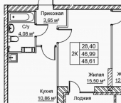 2-комн, 49 кв м, этаж 1/21 улица Голубева, 1