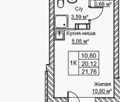 1-комн, 22 кв м, этаж 5/21 улица Голубева, 1