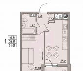 1-комн, 31 кв м, этаж 5/6 улица Землянского, 4