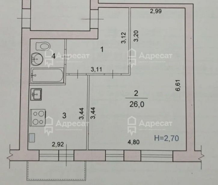 1-комн квартира ул. Грибанова,  д.2