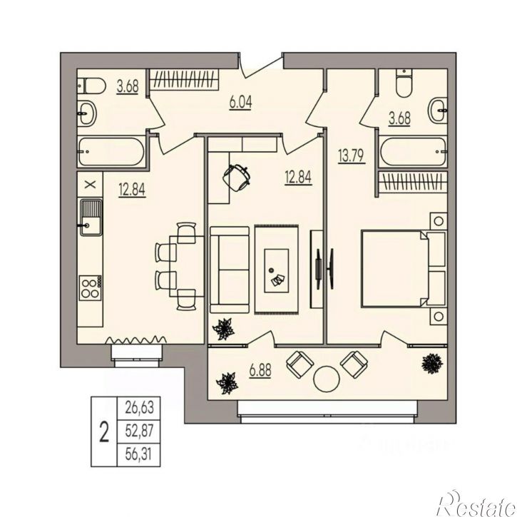 2-комн квартира в новом доме улица Землячки, 84/8,  д. 84/8