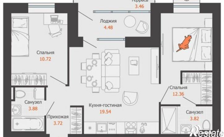 2-комн квартира в новом доме ЖК Центропарк