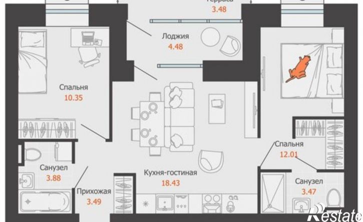 2-комн квартира в новом доме ЖК Центропарк