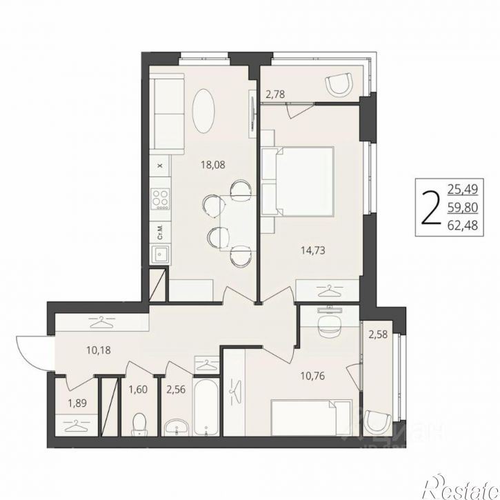 2-комн квартира в новом доме улица Степана Разина, 27