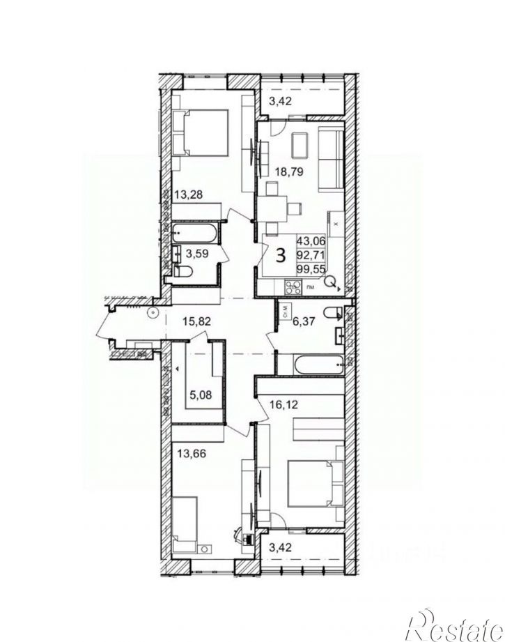 3-комн квартира в новом доме б-р 30-летия Победы, 19в,  д. 19в