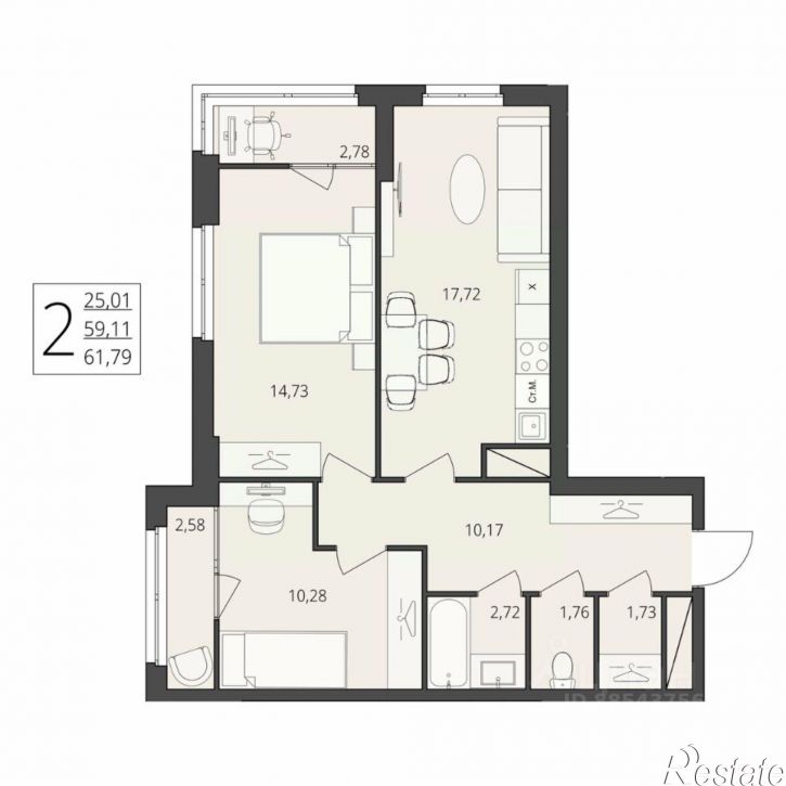 2-комн квартира в новом доме улица Степана Разина, 27