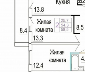 2-комн, 63кв м, этаж 2/10 ул им. Глазкова, 12