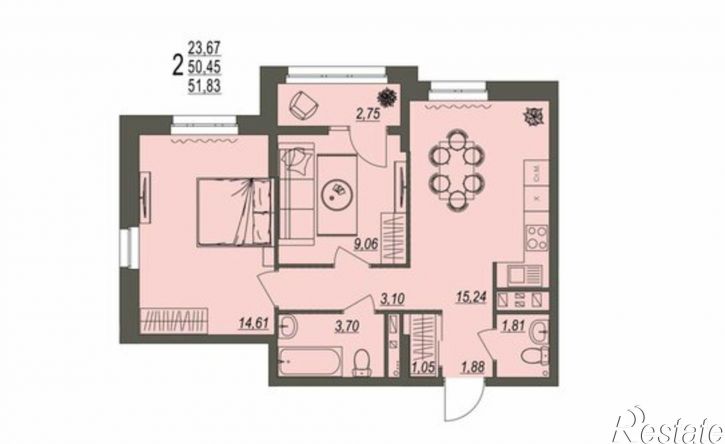 2-комн квартира в новом доме ул Революционная, 51,  д. 51