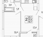 2-комн, 55 кв м, этаж 3/16 ЖК Засекин ​