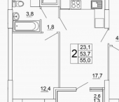 2-комн, 55 кв м, этаж 1/16 ЖК Засекин ​