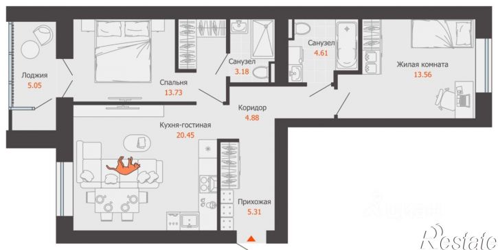 2-комн квартира в новом доме Слесарная улица