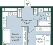 1-комн, 44 кв м, этаж 7/24 ул Новосибирская, 74