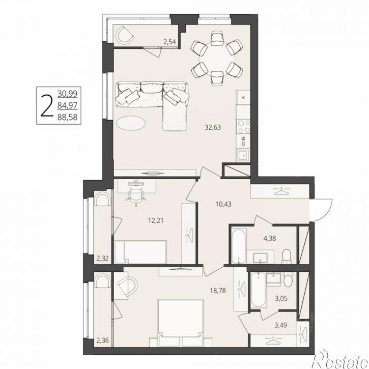 2-комн квартира в новом доме улица Степана Разина, 25/1,  д. 25/1
