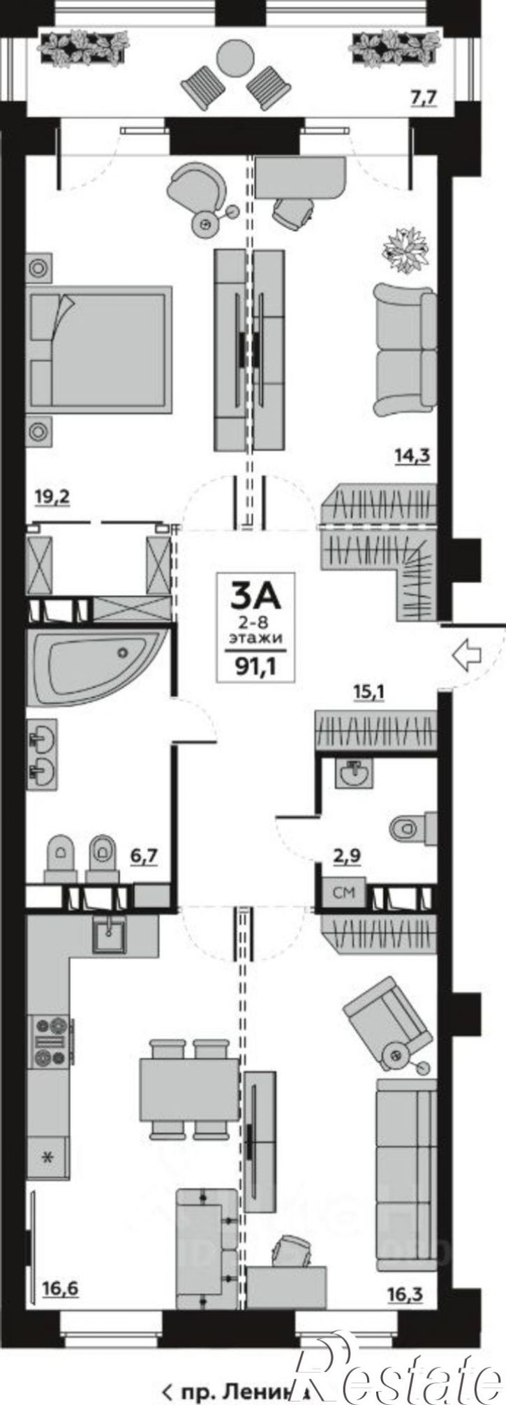 3-комн квартира в новом доме ул Бакинская, 6,  д. 6