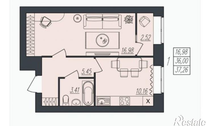 1-комн квартира ул им. Рыкачева, 5,  д. 5