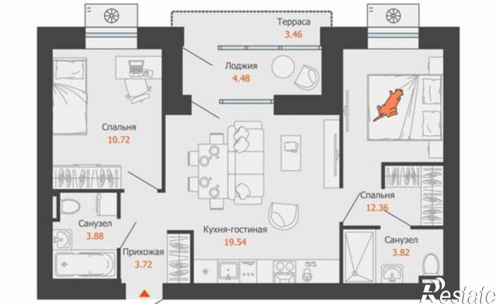 2-комн квартира в новом доме ЖК Центропарк