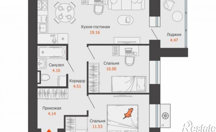 2-комн квартира в новом доме ЖК Центропарк