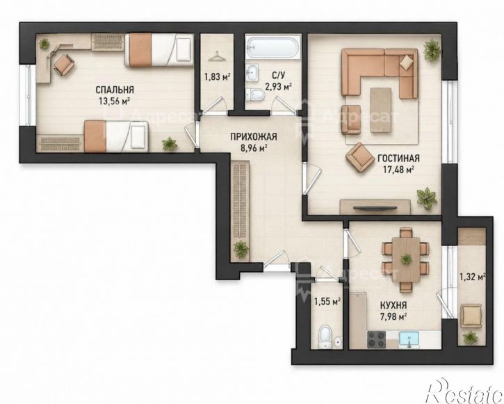2-комн квартира ул. 35 Гвардейской,  д.46