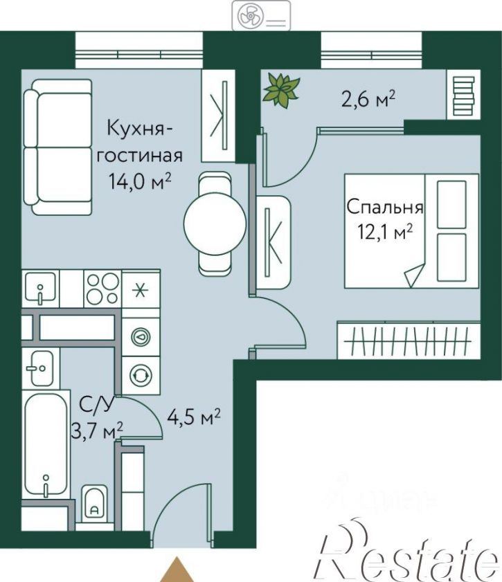 1-комн квартира в новом доме Новосибирская улица, 76,  д. 76