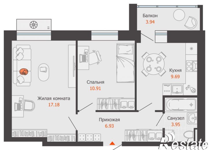 2-комн квартира в новом доме Слесарная улица