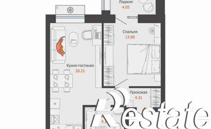 1-комн квартира в новом доме ЖК Центропарк