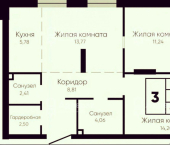 3-комн, 62.8кв м, этаж 21/22 ул. Грибанова,  д.3а