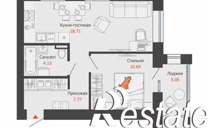 1-комн квартира в новом доме ЖК Центропарк