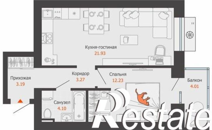 1-комн квартира в новом доме ЖК Центропарк